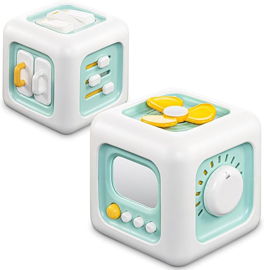 Busy Cube Toy, Sensory Toys for Toddlers 1-3, Baby Car Seat Toys 12-18 Months, Toddler Airplane Travel Toys Age 1-2, Learning Fine Motor Skills, 1st Birthday Gifts Boys Girls