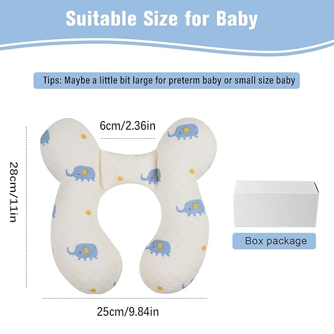 vocheer Baby Neck Pillow(Upgraded),Cotton, Baby Support Pillow, Car Seat Pillows for Newborn, Carseat Head and Body Support, Infant Travel Pillows for Prams, Pushchair, Stroller, Bouncer, Elephant