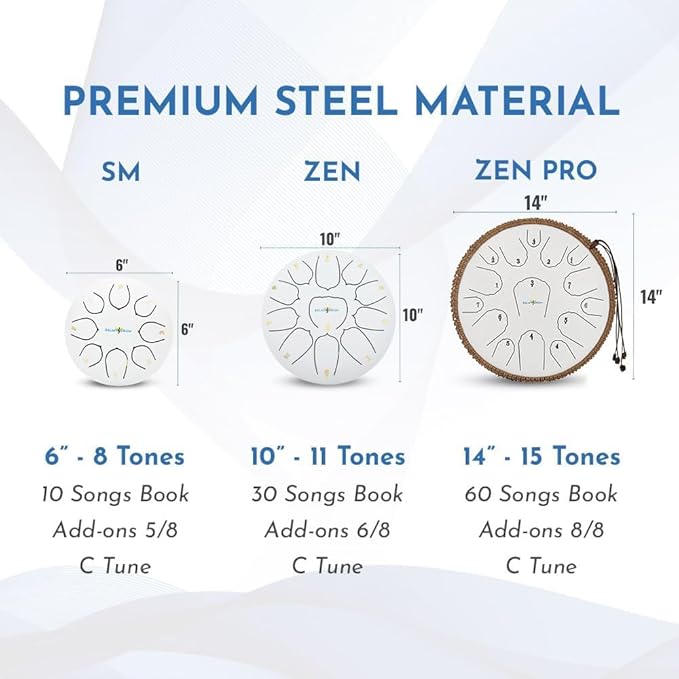 The Balmy Drum - 11 Note 10 Inch Steel Tongue Drum, Steel Drum Instrument, Drums For Children and Adults, Balmy Drum Set for Kids with Music Book, Handpan, Mallet and Carry Bag (White)