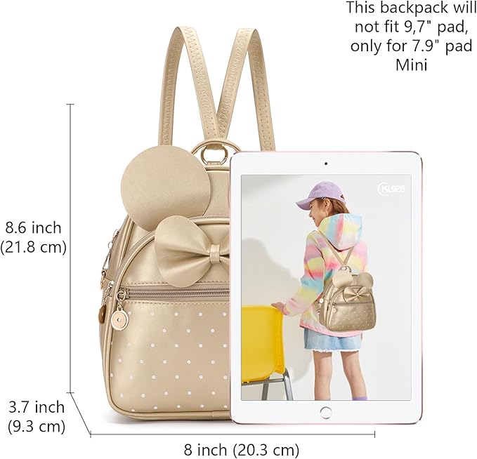 KL928 Girls Bowknot Polka Dot Cute Mini Backpack Small Daypacks Convertible Shoulder Bag Purse for Women
