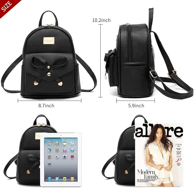 I IHAYNER Girls Bowknot Cute Leather Backpack Mini Backpack Purse for Women