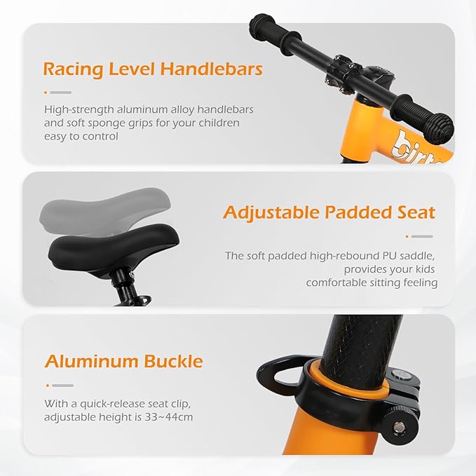 12" Balance Bike for 2, 3, 4, 5 Year Old Boys and Girls, Lightweight Nylon Frame Toddler Training Bike No Pedal Bikes for Kids with Adjustable Seat and Air Tires