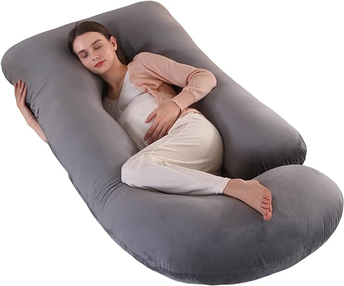 Pregnancy Pillow, Full Body Maternity Pillow 57 inch, with Removable Washable Cover - Sleep Support for Legs, Back, Neck, Shoulder, HIPS, Belly for Pregnent Women, Velvet Cover(Dark Grey)