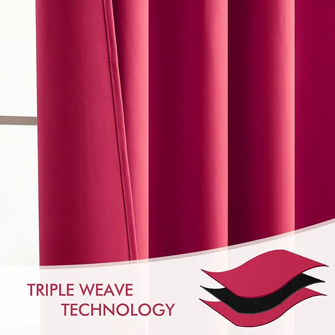 MIULEE Hot Pink Back Tab Blackout Curtain 96 Inch Long 2 Panels Set for Bedroom, Rod Pocket/Pinch Pleat Thermal Insulated Living Room Darkening Pleated Light Blocking Floor to Ceiling Drape