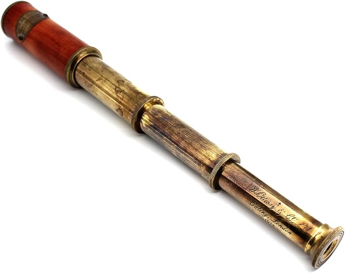 Pirate Brass Telescope – 25x30 Spyglass Monocular for Kids & Adults, Vintage Collapsible Brass Scope for Hiking, Travel, Nautical Decor – Handheld Pirate Telescope with Glass Optics