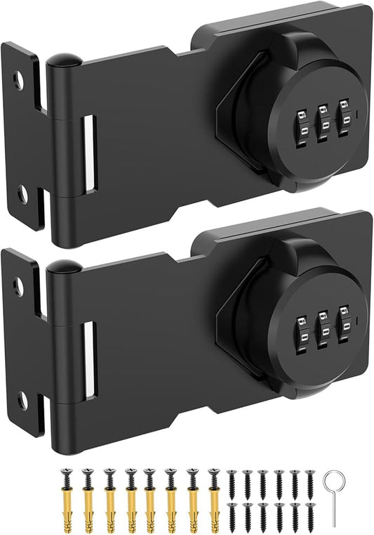 3.5Inch Mechanical Password Rotary Hasp Latch Locks, 3-Digit Cabinet Combination Lock for Small Doors, Cabinets, Barn Door, Closet, Kitchen Drawers, Cupboard (Black -2pcs)