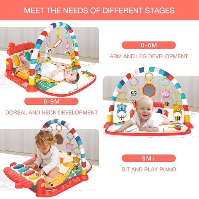 Musical Baby Gyms Play Mats Musical Activity Mat Piano Baby Play Gym Tummy Time Padded Mat for Baby Newborn Toddler Infants (Red)