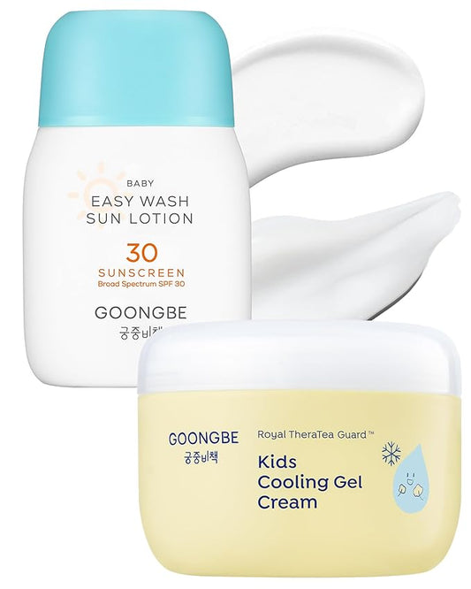 Baby Kids Easy Wash Sun Lotion SPF 30 & Cooling Gel Cream - Zinc Oxide Mineral Sunscreen & 3-Second Soothing Relief - Vegan Hypoallergenic for Sensitive Skin, 2.11oz & 3.38oz