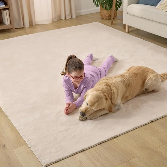 GORILLA GRIP Ultra Soft Washable Area Rug, Stain and Slip Resistant Plush Thick Carpet for Bedroom Living Room, No Shed Floor Rugs, Pet Friendly, Dorm Essentials, Kids Nursery Home Decor, 4x6, Ivory