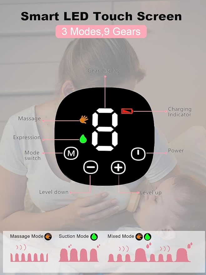Hands Free Breast Pump, Wearable Breastfeeding Pump 3 Modes & 9 Levels, Double Electric Portable Pump Low Noise with Long Battery Life 2 Pack Pink
