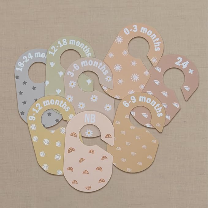 Baby Closet Divider, Baby Wardrobe Organizer, Double-Sided Minimalist Cute Design, Nursery Decor Clothes Hanger Dividers for Sorting 8 Sizes from Newborn to 12+ Months