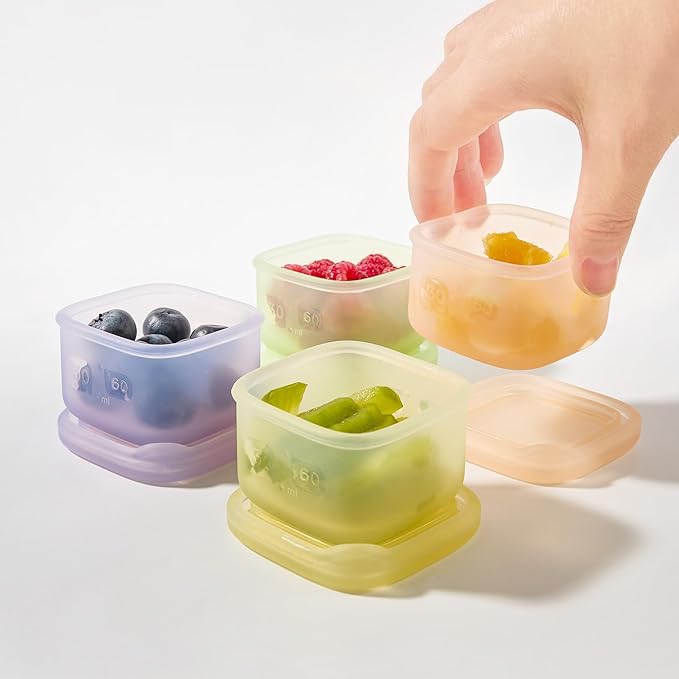 Olababy Clear Sense Silicone Storage Containers 4pk for Baby Food, Snacks, Formula, Puree, Sauce & More | Micro Plastic & BPA-Free | Daycare Essentials for Toddlers and Kids (Lilac, 2 oz / 60 ml)