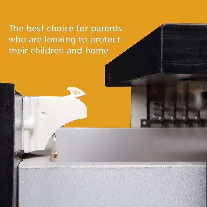 Child Safety Magnetic Cabinet Locks - vmaisi 4 Pack Adhesive Baby Proofing Cabinets & Drawers Latches
