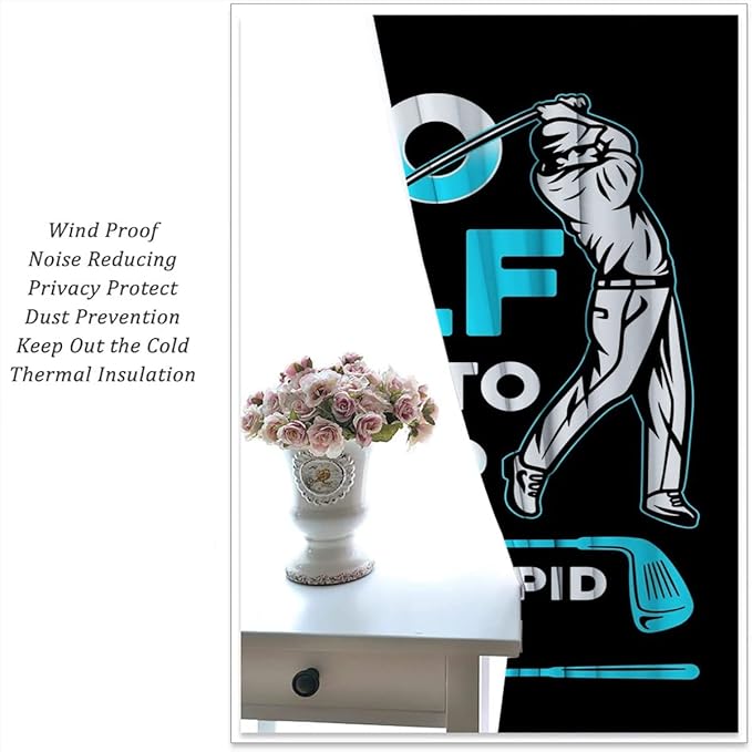 Golf Blackout Curtains for Boy Girl Room Darkening Decor,Sports Themed Golfers and Cars Bedroom Living Room Home Rod Pocket Thermal Insulated Window Curtain/Drapes Panel,42x45 Inch…