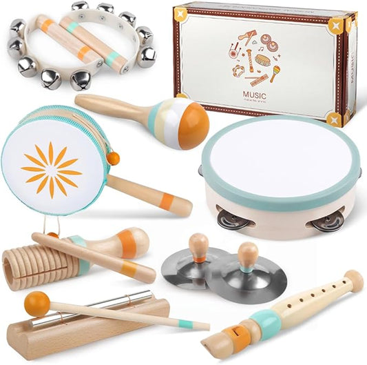 Toddlers Musical Instruments-Baby Montessori Wooden Musical Toys for Toddlers 1-3 Year Old,Kids Percussion Instruments Toy for Preschool Kids,Christmas Birthday Gift for Baby Boys Girls