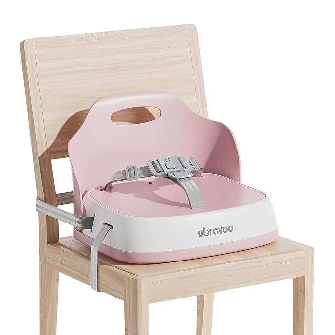 Baby Booster Seats, Toddler Booster Seat for Dining Table with Adjustable Straps, Portable Compact Portable Baby Chair for Dining and Travel (Pink)