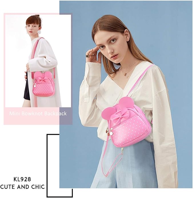 KL928 Girls Bowknot Polka Dot Cute Mini Backpack Small Daypacks Convertible Shoulder Bag Purse for Women