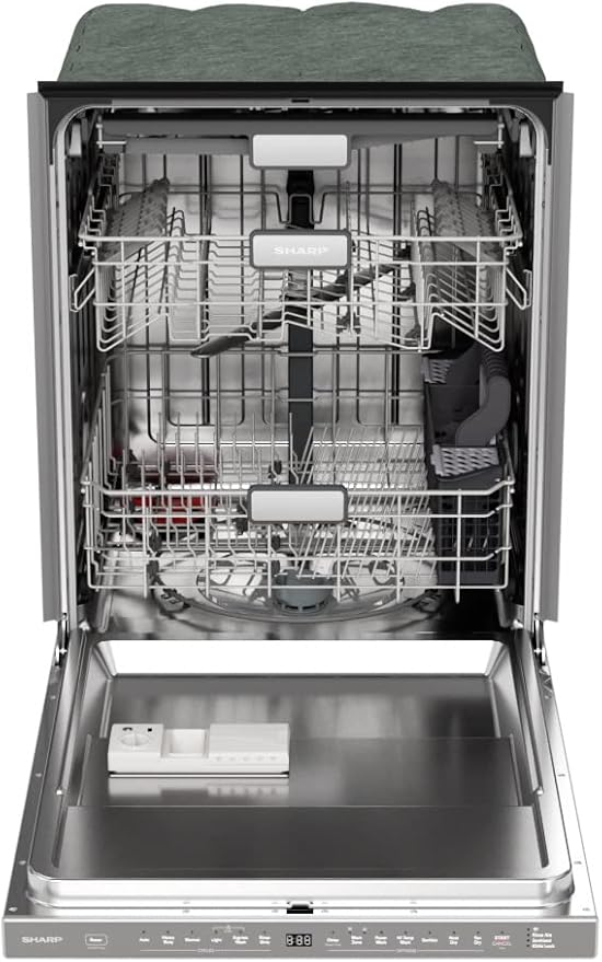 SHARP SDW6767HS Smart Dishwasher Works with Alexa. Includes LED Interior lights, Stainless Steel interior, Heated Dry with Fan Assist, Wash Zone cleans half load on either rack, Adjustable Third Rack
