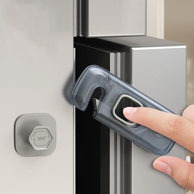5 Pack Child Proof Refrigerator Lock, QYESWHSR Fridge Locks for Kids with Sticky Adhesive Pads, Child Safety Locks for Doors, RV Refrigerator, Oven Lock Child Safety Baby Cabinet Locks - Clear Updated