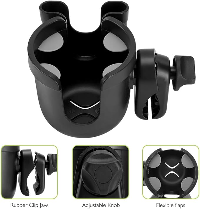 Accmor Stroller Cup Holder with Hook, Bike Cup Holder, Universal Cup Holder for Uppababy Nuna Doona Strollers, 2-in-1 Cup Phone Holder for Stroller, Bike, Wheelchair, Walker, Scooter