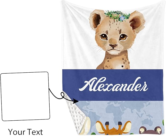 Personalized Baby Crib Bedding Set for Baby Boys Girls, Blue Leopard Pattern Custom Name Baby Crib Sets 5-Pcs, Toddler Double Layer Blanket Fitted Sheets Changing Pad Cover Rug Wall Art Set