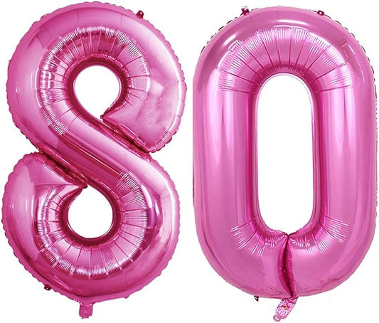 GOER Number 80 Balloons for 80th Birthday Party Decorations,42 Inch Jumbo Foil Helium Balloons for 80th Anniversary (Hot Pink)
