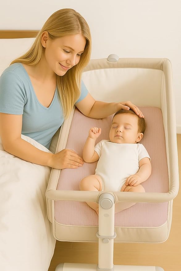 Muslin Bedside Bassinet Sheets 2 Pack, 33x20 Fitted Ultra Soft & Breathable Bedside Sleeper Sheets, Ideal for Baby Girl and Boy, Perfect for Newborns (Beige & Sage)