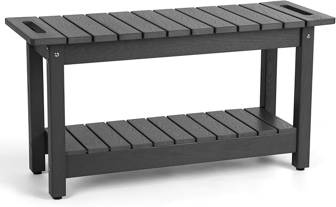 35" Shower Bench, Waterproof Poly Lumber Shower Stool for Shaving Legs, Shower Chair Seat Holds up to 400lbs, Bathroom Bench for Inside Shower, Non-Slip (Grey)