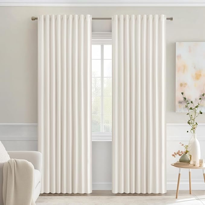 MIULEE Ivory Back Tab Blackout Curtains 72 Inches Long 2 Panels Set for Living Room Bedroom Privacy, Rod Pocket/Pinch Pleat Thermal Insulated Room Darkening Pleated Light Blocking Drapes