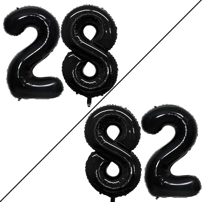 GOER Number 28 Balloons for 28th Birthday Party Decorations,42 Inch Jumbo Foil Helium 82 Balloons for 82nd Birthday Party Decoration (Black)