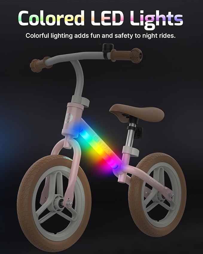 Gotrax KS12 Balance Bike for 2-5 Years Old, 12" Toddlers Bike with LED Light&Bell, Adjustable Soft Seat&Handlebar, Flat-Free Tires&Easy Assembly, Lightweight&No Pedal, Kids Toy Gift for Boys Girls