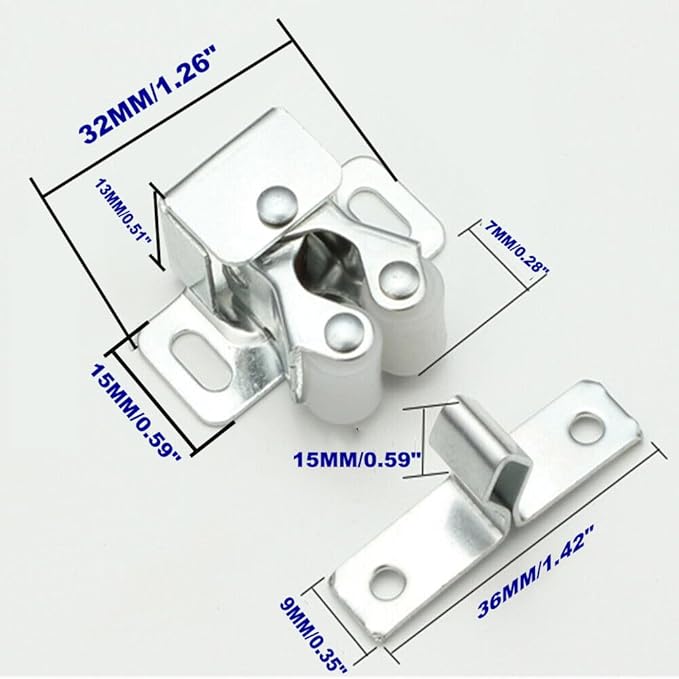 6 Pack Cabinet Latch - Double Roller Catch Hardware for Cupboard Closet Kitchen Cabinet Door Latches and RV Cabinet, Silver