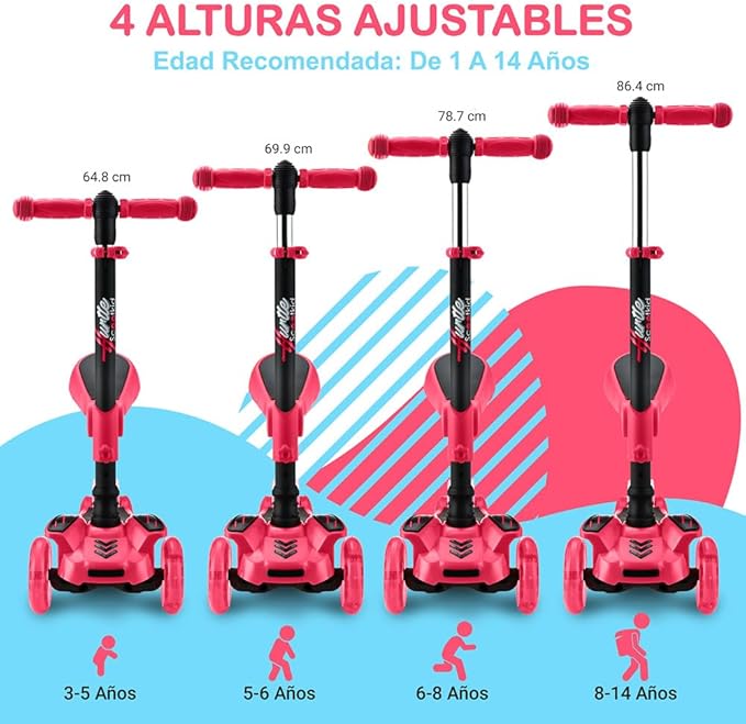 Hurtle 3-Wheeled Scooter for Kids - Wheel LED Lights, Adjustable Lean-to-Steer Handlebar, and Foldable Seat - Sit or Stand Ride with Brake for Boys and Girls Ages 1-14 Years Old