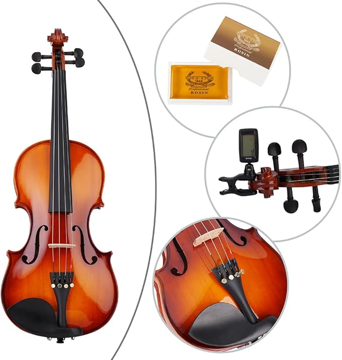 Rhythm Violin Set for Beginners,Acoustic Violins Starter Kit Package for Student,Beginners Fiddle with Hard Case, Rosin, Shoulder Rest, Bow, and Extra Strings (NATURAL, 1/2)