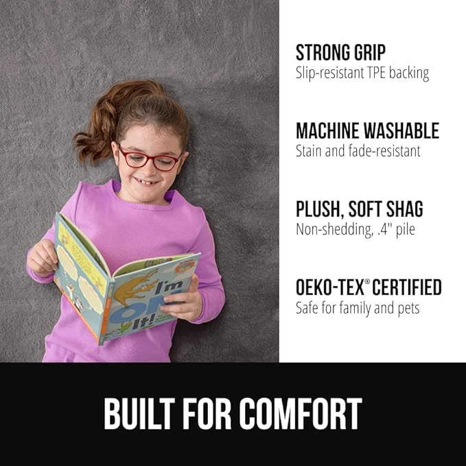 GORILLA GRIP Ultra Soft Washable Area Rug, 6x9, Stain and Slip Resistant Plush Thick Carpet for Bedroom Living Room, No Shed Floor Rugs, Pet Friendly, Dorm Essentials, Kids Nursery Home Decor, Gray