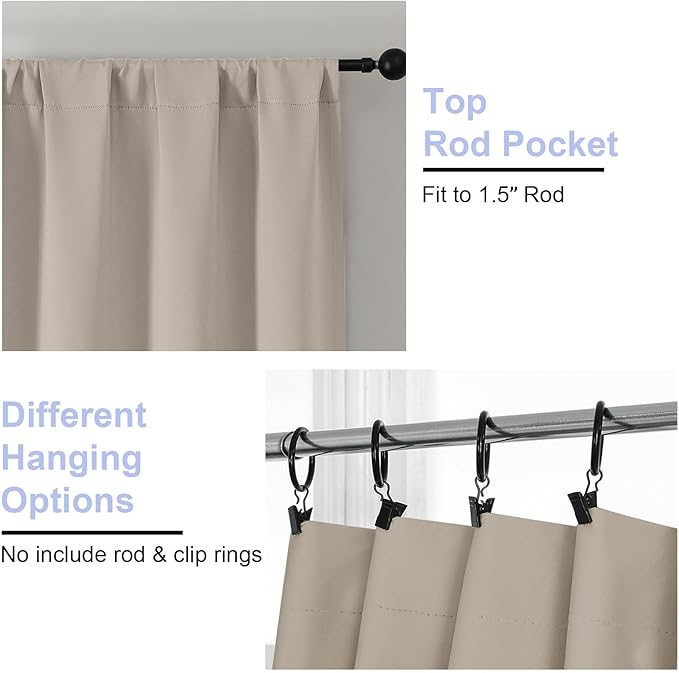 Simplebrand Ava Stone Blackout Curtains for Bedroom 72 Inch Length 2 Panels Set, Privacy Thermal Insulated Rod Pocket Door Window Curtains for Patio French Door Front Door, W40 x L72 Inch, Stone