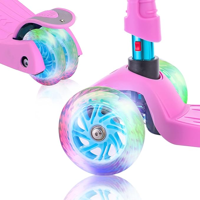 3 Wheel Scooter for Kids Ages 6-12,Kids Scooter with Light Up Wheels, Sturdy Deck Design, and 4 Height Adjustable Suitable for Kid Ages 3-12