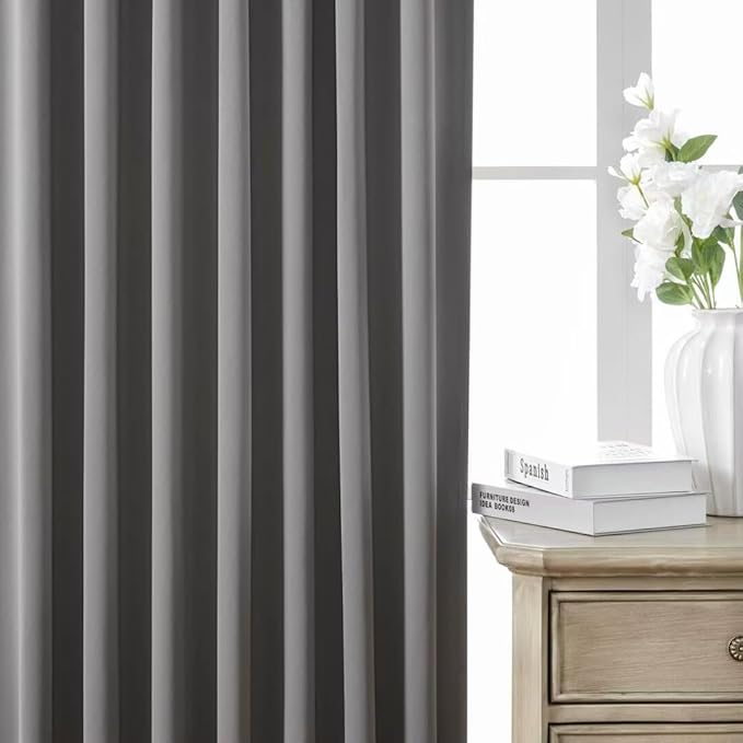 Joydeco 90 Inch Blackout Curtains for Bedroom, Thermal Insulated Black Out Curtains, Room Darkening Drapes for Living Room Window Rod Pocket Back Tab (W37 x L90 Inch, Light Grey)