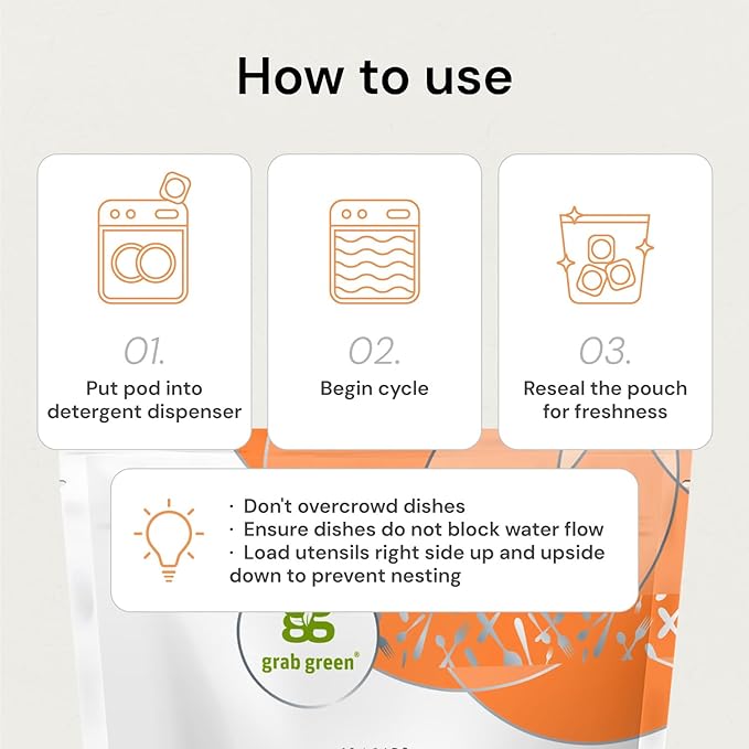 Grab Green Automatic Dishwashing Detergent Pods, 24 Count, Thyme Fig Leaf Scent, Plant and Mineral Based, Superior Cleaning, Powerful Grease Removal,