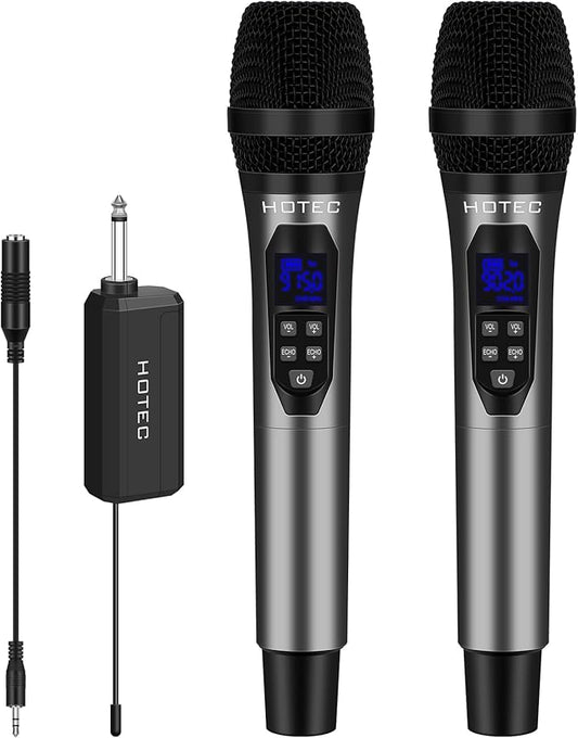 HOTEC Wireless Microphones Dual UHF Handheld Mic System with Echo/Volume Control, Rechargeable Receiver for Karaoke Church Wedding Party Speech, Compatible PA System, Karaoke Machine, and Mixer