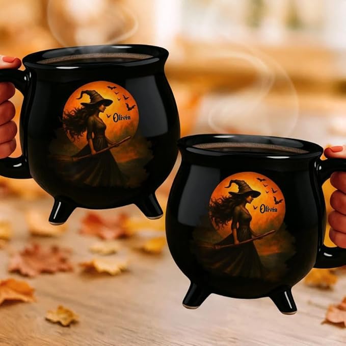 Custom Witch Cauldron Mug, Witch Themed Halloween Coffee Mug, Personalized Witches Brew Halloween Coffee Mug For Women, Besties, Family, Witches Cauldron (1 Pcs)