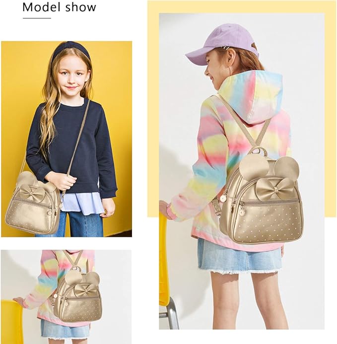 KL928 Girls Bowknot Polka Dot Cute Mini Backpack Small Daypacks Convertible Shoulder Bag Purse for Women