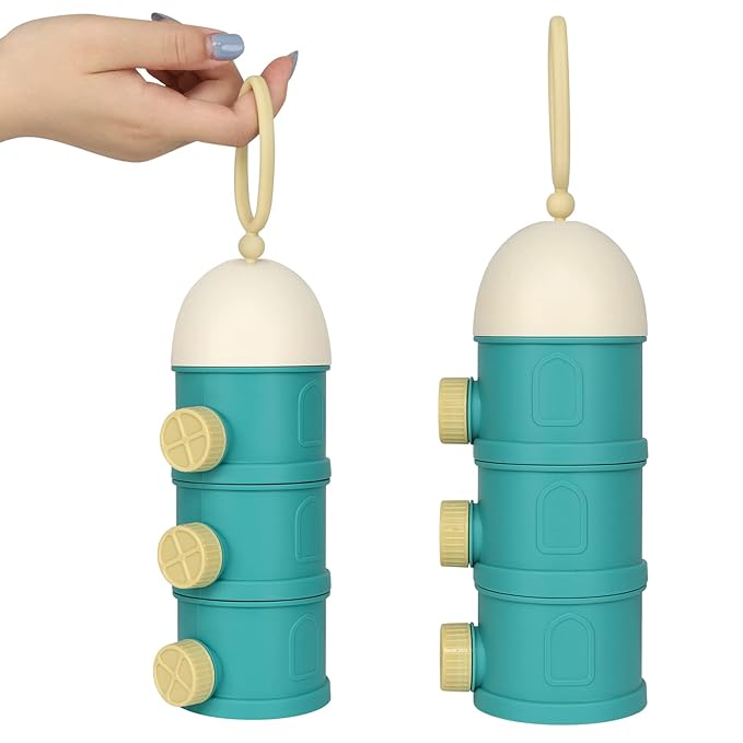 Accmor Formula Dispenser On The Go, 3 Layers Stackable Formula Container to Go, Non-Spill Portable Milk Powder Baby & Kids Snack Container, Green