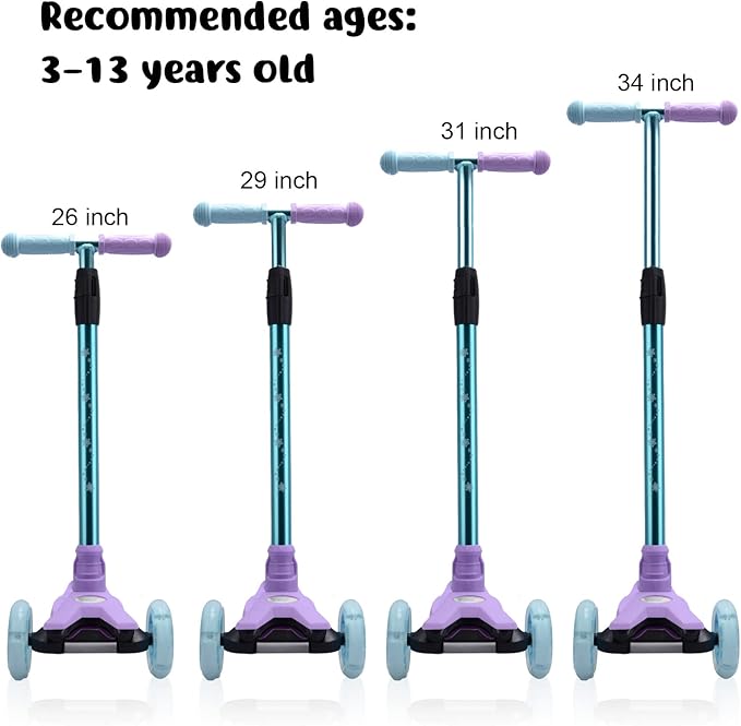 3 Wheel Scooter for Kids Ages 6-12,Kids Scooter with Light Up Wheels, Sturdy Deck Design, and 4 Height Adjustable Suitable for Kid Ages 3-12