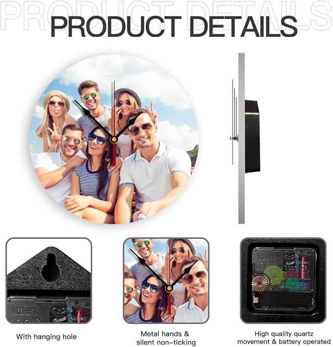 Generic Custom Clocks for Walls Personalized Clocks with Picture Customize Gifts for Kitchen Bathroom Home Family Friends Gifts, 12inch-30cm