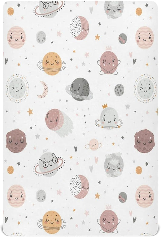 Galaxy Space Planets Crib Sheets for Boys and Girls, Fitted Baby Crib Sheets Soft and Breathable Mini Crib Sheets 52 X 28 Inches