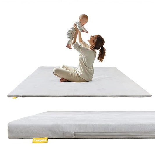 71" ×59" Padded Baby Play Mat for Floor, 1.2" Thick Memory Foam Mat with Machine Washable Cover, Soft Tummy Time Crawling Playmat with Non-Slip Bottom, Fits 71" x59" Playpens