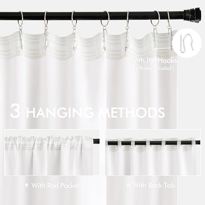 MIULEE Pure White Back Tab Light Blocking Curtains 72 Inch Length 2 Panels Set for Living Room Bedroom Privacy, Rod Pocket/Pinch Pleat Thermal Insulated Room Darkening Pleated Blackout Drapes