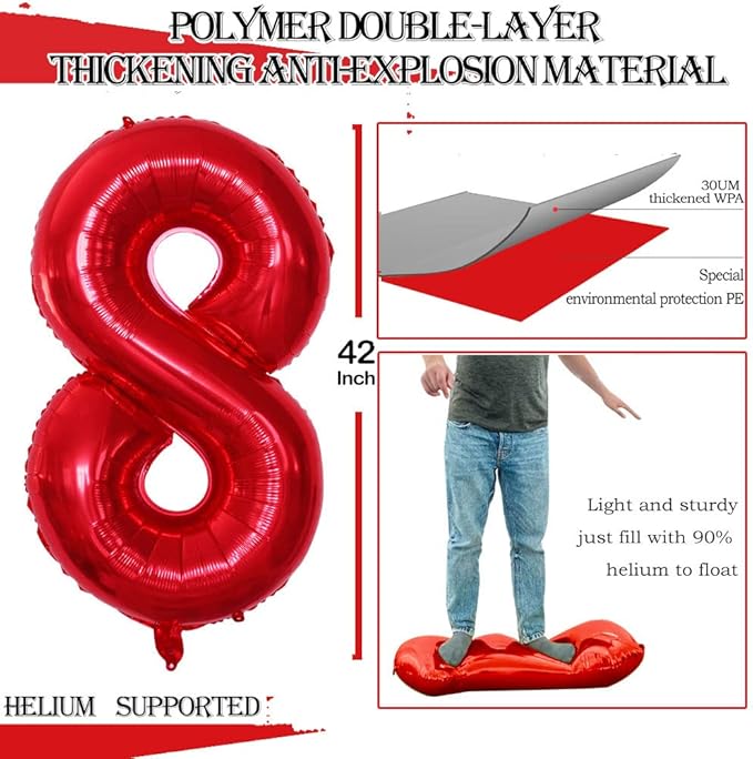 GOER Number 80 Balloons for 80th Birthday Party Decorations,42 Inch Jumbo Foil Helium Balloons for 80th Anniversary (Red)