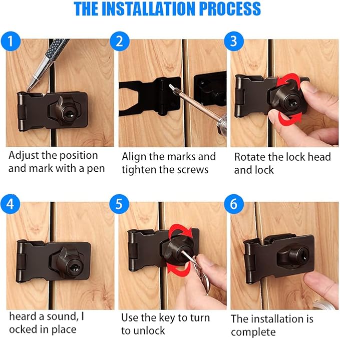 2 Packs Keyed Hasp Locks Twist Knob Keyed Locking Hasp for Small Doors, Cabinets and More,Stainless Steel Steel, Hasp Lock Catch Latch Safety Lock Door Lock with Keys (4inch, Bliack)